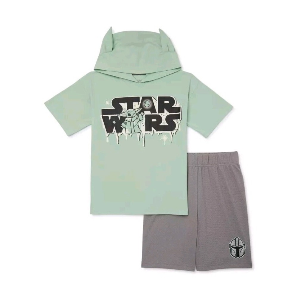 ✅🩳👕STAR WARS Boys SHIRT SHORTS Size 7 Set 2-Pieces Mandalorian Disney👀SEE📏📸